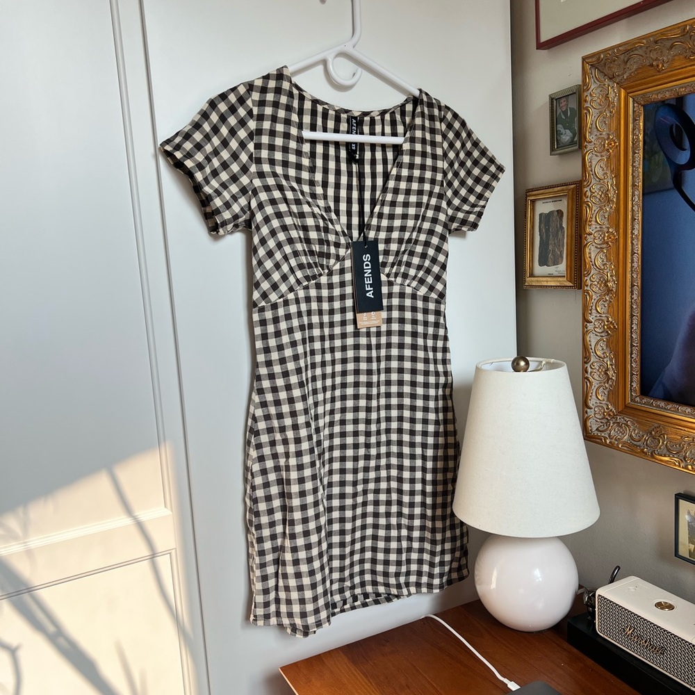 Afends Black and White Checkered Dress